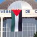 Los acampados colgaban la bandera palestina en el emblemático edificio del campus del Río San Pedro / FOTO: @acampadaUCA