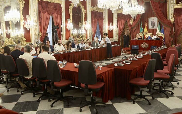 Momento en el que la bancada del PSOE abandona el pleno / FOTO: Diputación