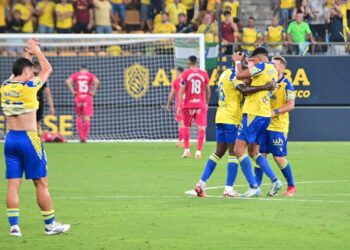 Celebrando el gol de Paquito Mwepu / FOTO: Eulogio García