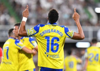 Chris Ramos celebrando uno de sus dos tantos / FOTO: Cádiz CF