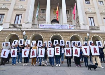 Reciente concentración de la Apdha frente al Ayuntamiento / FOTO: Eulogio García