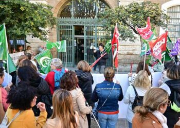 Protesta a las puertas de la Diputación durante el pleno / FOTO: Eulogio García