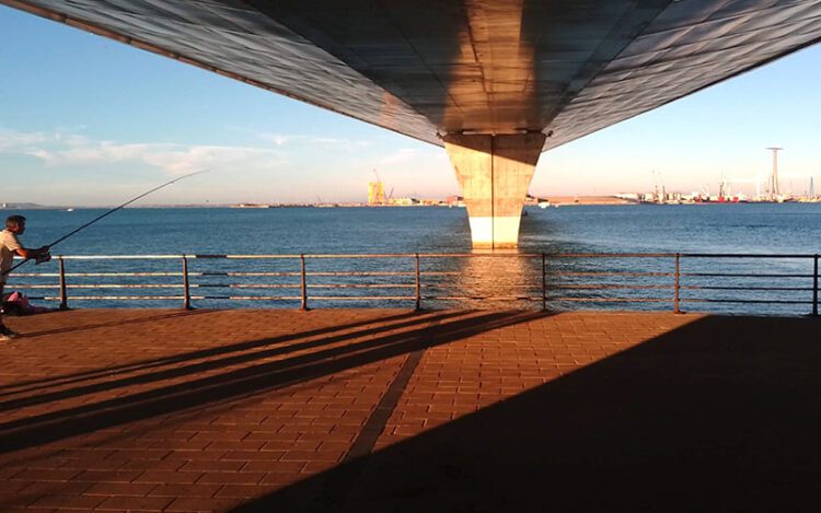 Pescando bajo el segundo puente, con Dragados y Navantia en la otra orilla / FOTO: DBC